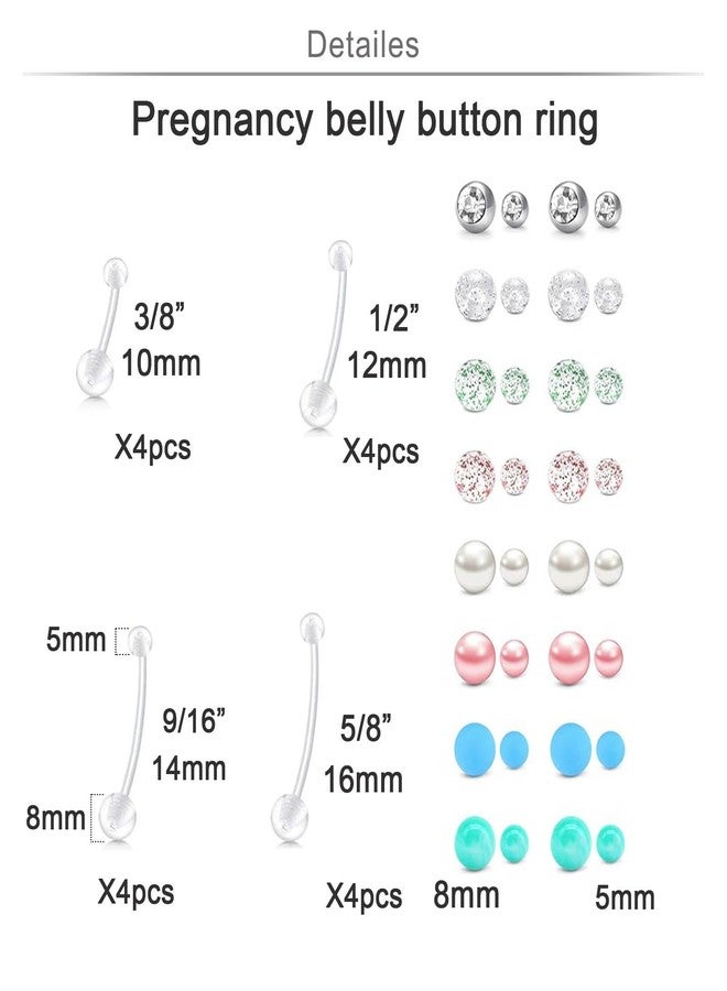 Longita Plastic Pregnancy Belly Button Rings Long Bar Navel Rings for Maternity Sport Pregnant Women Flexible Clear Belly Piercing Retainer Different Length bar and balls for Replacement 6-12mm - Image 2